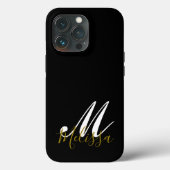 Zwart goud- en witte monogram naam Case-Mate iPhone case (Achterkant)