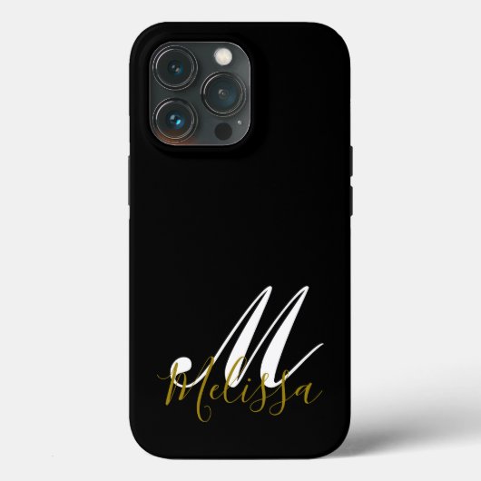 Zwart goud- en witte monogram naam Case-Mate iPhone case (Achterkant)