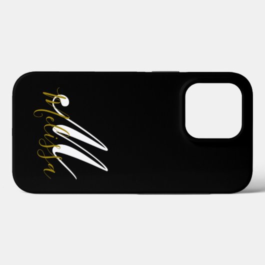 Zwart goud- en witte monogram naam Case-Mate iPhone case (Achterkant (horizontaal))