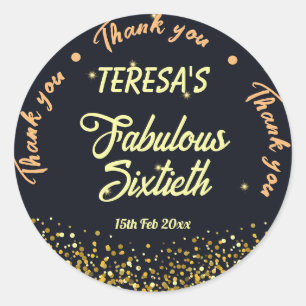 Zwart, goud en zwart fabulous 60ste verjaardag ronde sticker