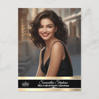 Zwart & Goud Enkelzijdige Pageant Promo Briefkaart