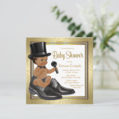 Zwart Goud Etnisch Klein Man Baby shower Kaart (Staand voorkant)