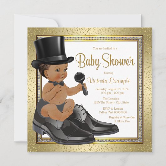 Zwart Goud Etnisch Klein Man Baby shower Kaart (Voorkant)