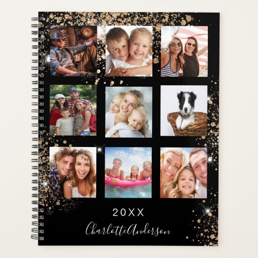 Zwart goud familie fotocollage 2026 planner (Voorkant)