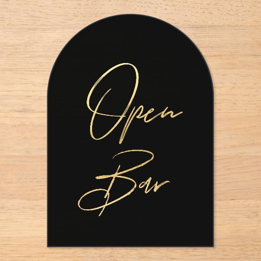 Zwart & Goud Faux Folie Arch Acryl Open Bar Teken Acryl Uitnodigingen (Voorkant)