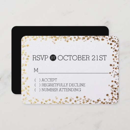 Zwart Goud Faux Glitter Bokeh RSVP (Voorkant / Achterkant)