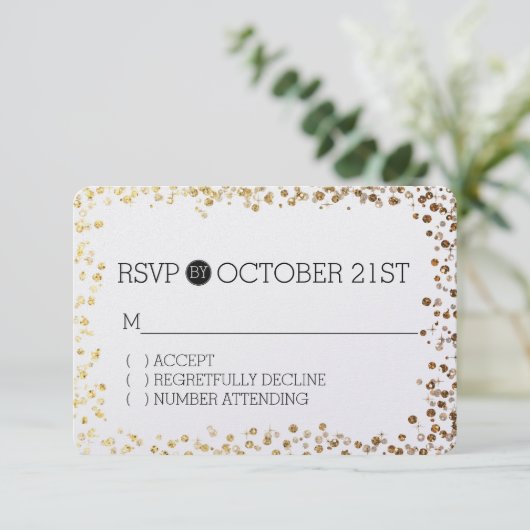 Zwart Goud Faux Glitter Bokeh RSVP (Staand voorkant)