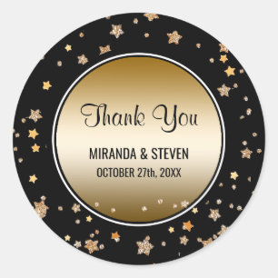 Zwart Goud Faux Glitter Sterren Trouwgunsten Ronde Sticker