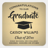 Zwart Goud Faux Metallic Klas Jaar Afstuderen Vierkante Sticker (Voorkant)