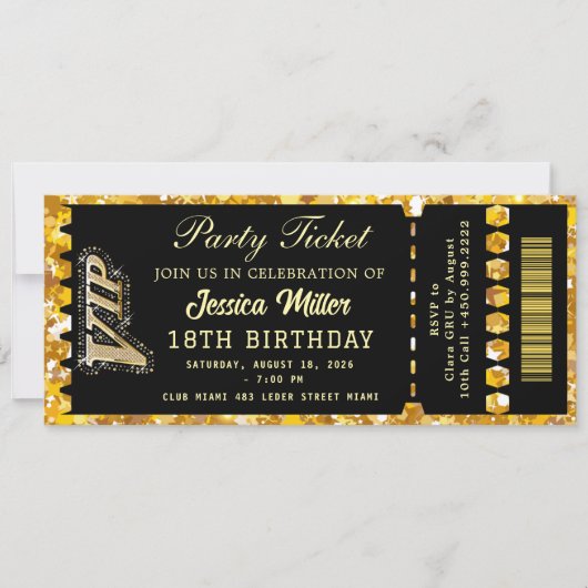 Zwart & Goud Feest Ticket Kaart (Voorkant)