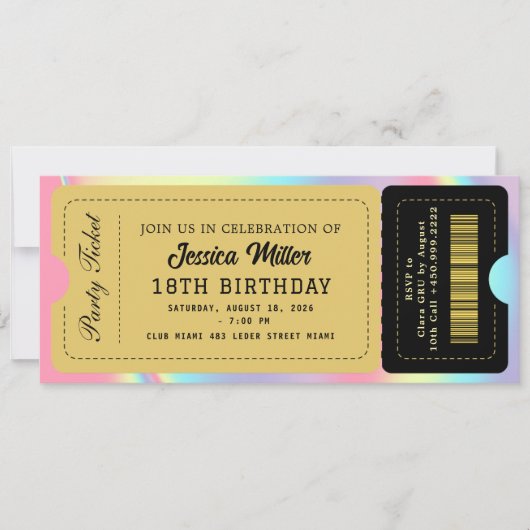 Zwart & Goud Feestticket Kaart (Voorkant)