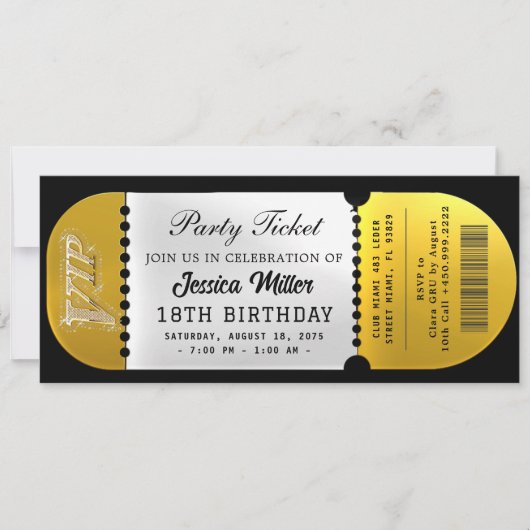 Zwart & Goud Feestticket Kaart (Voorkant)