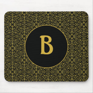 Zwart & Goud Filigree Monogram Muismat