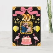 Zwart & Goud Flamingo's 20e Dochter Jubileum Kaart (Voorkant)