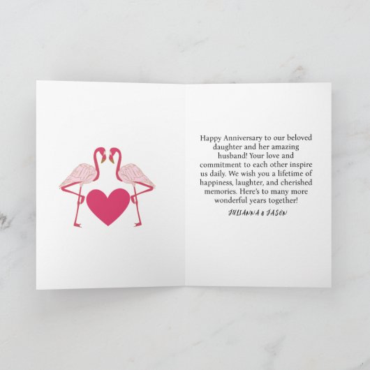 Zwart & Goud Flamingo's 20e Dochter Jubileum Kaart (Binnen)