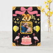 Zwart & Goud Flamingo's 20e Dochter Jubileum Kaart (Gele Bloem)