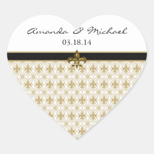 Zwart Goud Fleur de Lis Hart Stickers