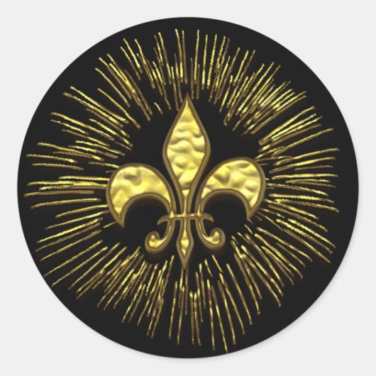 Zwart Goud Fleur de Lis met Sparks Ronde Sticker (Voorkant)