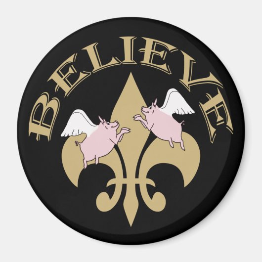 Zwart Goud Fleur de Lis Vliegende Varkens Magneet (Voorkant)