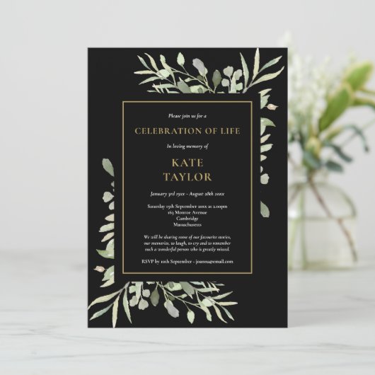 Zwart Goud Foliage Viering van het Leven Foto Kaart (Staand voorkant)