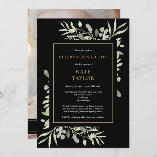 Zwart Goud Foliage Viering van het Leven Foto Kaart (Voorkant / Achterkant)