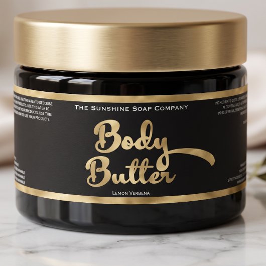 Zwart & Goud Folie Body Butter Pot Label  Waterfles Etiket