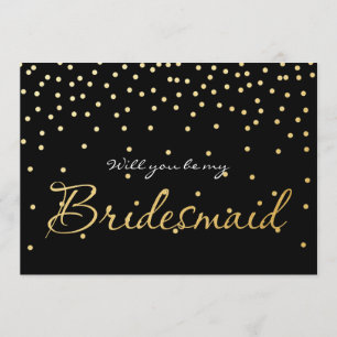 Zwart & Goud Folie Confetti Stippen BRUIDSJUFFER K Kaart