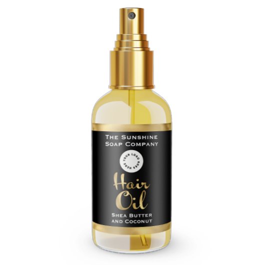 Zwart & Goud Folie Haarolie Fles Etiket met logo