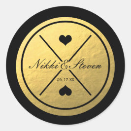 Zwart & Goud Folie Hart Rond Huwelijkssticker Ronde Sticker