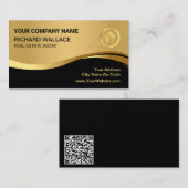 Zwart Goud Folie Home Logo Vastgoed QR Code Visitekaartje (Voorkant / Achterkant)