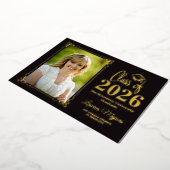 Zwart Goud FOLIE Klas van 2025 Foto Afstuderen Uitnodiging (Gedraaid)