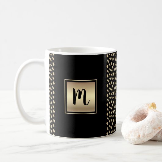Zwart goud folie patroon monogram script modern koffiemok (Met donut)