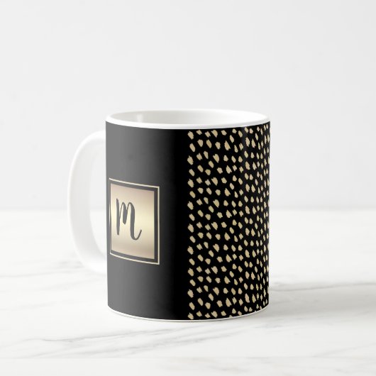 Zwart goud folie patroon monogram script modern koffiemok (Voorkant links)