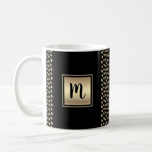 Zwart goud folie patroon monogram script modern koffiemok (Links)