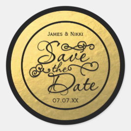Zwart & Goud Folie SAVE THE DATE Trouwsticker Ronde Sticker