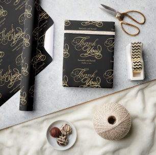 Zwart & Goud Folie Trouw Dankjewel Calligrafie Cadeaupapier