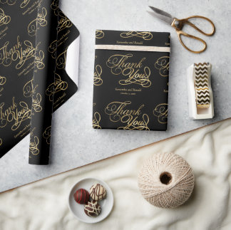 Zwart & Goud Folie Trouw Dankjewel Calligrafie Cadeaupapier