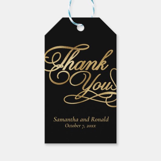 Zwart & Goud Folie Trouwkaart Calligrafie Cadeaulabel (Voorkant)