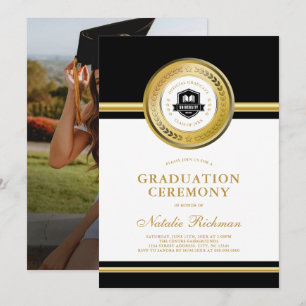 Zwart & Goud Formeel Afstuderen Ceremonie Foto Kaart