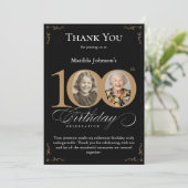 Zwart Goud Foto 100e Verjaardag Dank u Kaart (Staand voorkant)