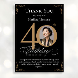 Zwart Goud Foto 40e Verjaardag Dank u Kaart