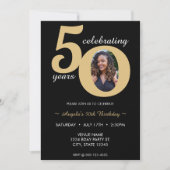 Zwart & Goud Foto 50 Vijftig jaar 50ste verjaardag Kaart (Voorkant)