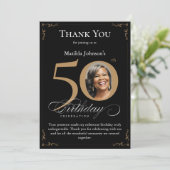 Zwart Goud Foto 50e Verjaardag Dank u Kaart (Staand voorkant)