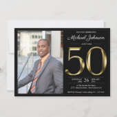 Zwart Goud Foto 50e Verjaardagsfeestje Kaart (Voorkant)