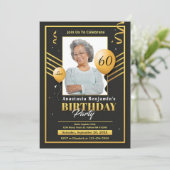 Zwart Goud Foto 60e Verjaardagsfeestje Personalise Aankondiging (Staand voorkant)