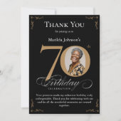 Zwart Goud Foto 70e Verjaardag Dank u Kaart (Voorkant)