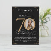 Zwart Goud Foto 70e Verjaardag Dank u Kaart (Staand voorkant)