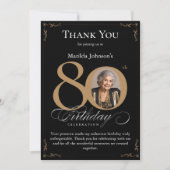 Zwart Goud Foto 80e Verjaardag Dank u Kaart (Voorkant)