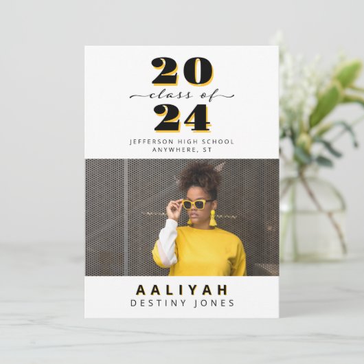 Zwart + Goud Foto Afstuderen Aankondiging (Staand voorkant)