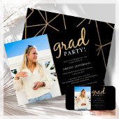 Zwart & Goud Foto Afstuderen Uitnodiging